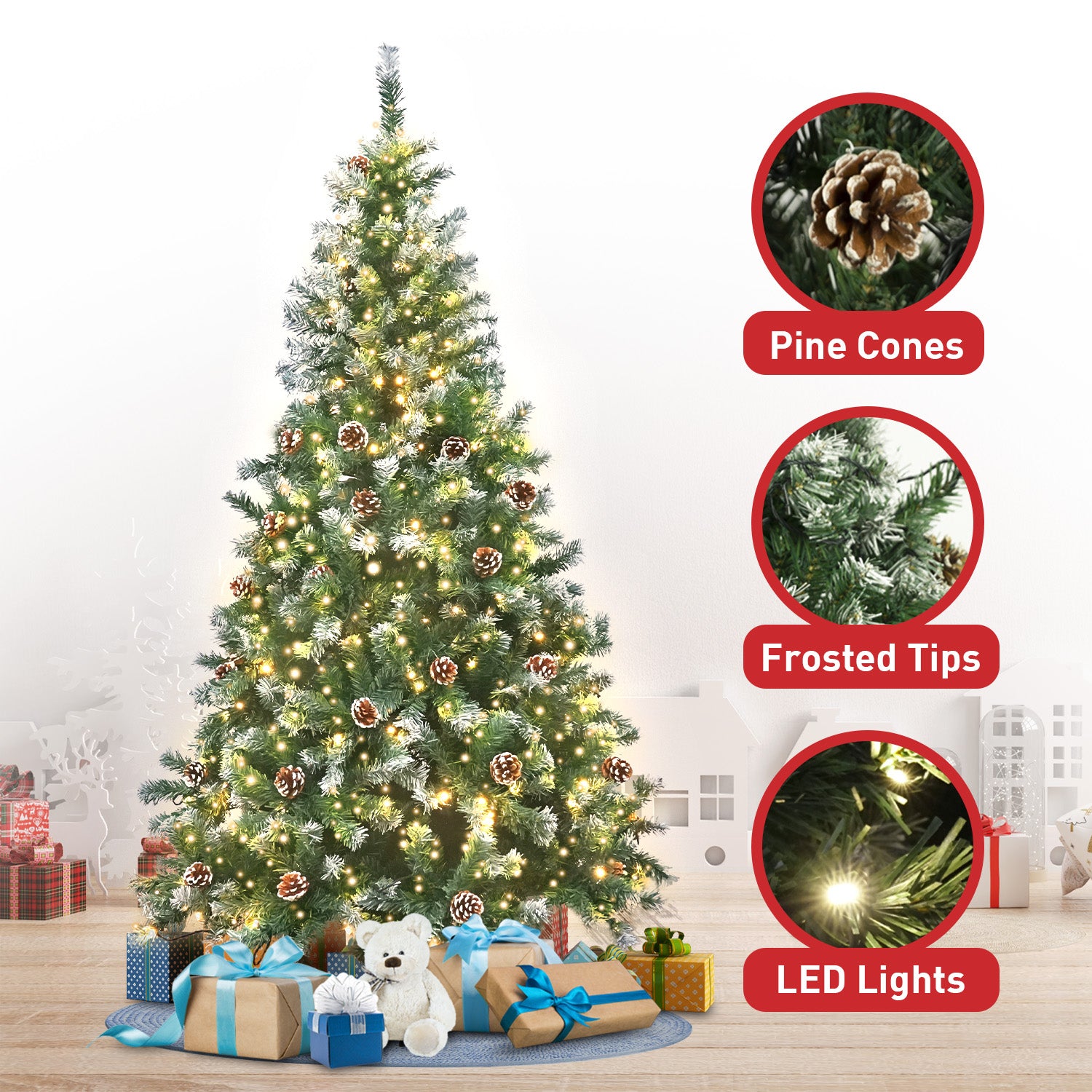 Christabelle 1.5m Pre Lit LED Christmas Tree Decor with Pine Cones Xmas Decorations