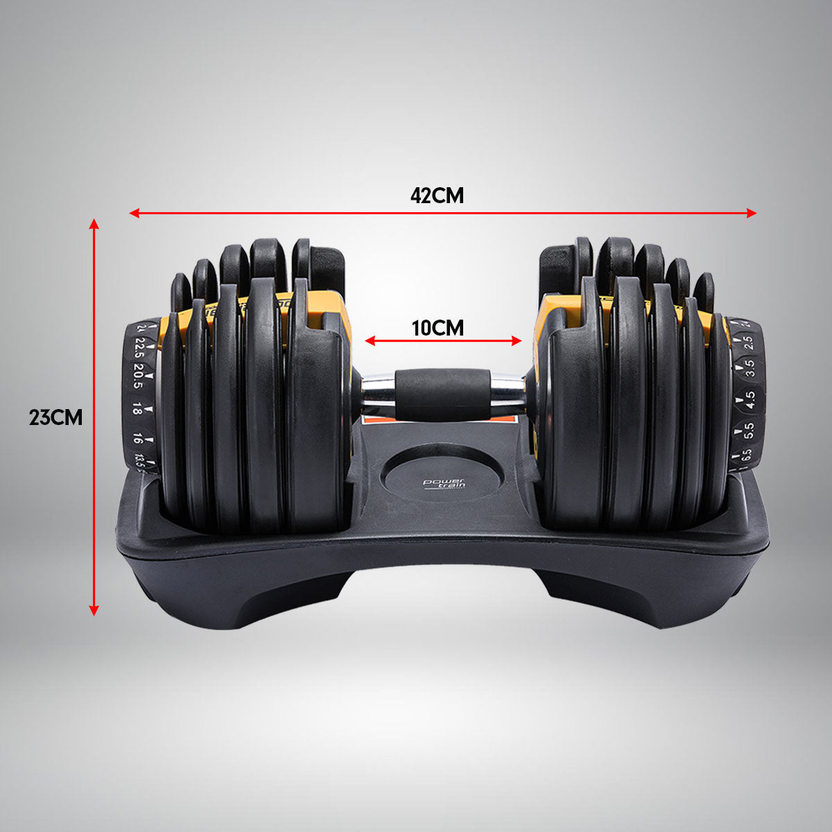 Powertrain 1x 24KG  Adjustable Home Gym Dumbbell - Gold