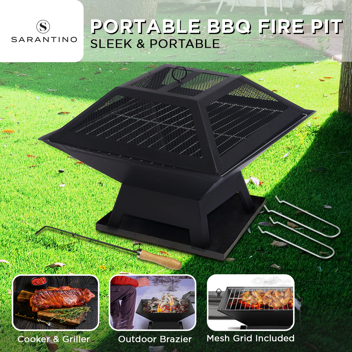 Wallaroo Portable Outdoor Fire Pit for BBQ, Grilling, Cooking, Camping