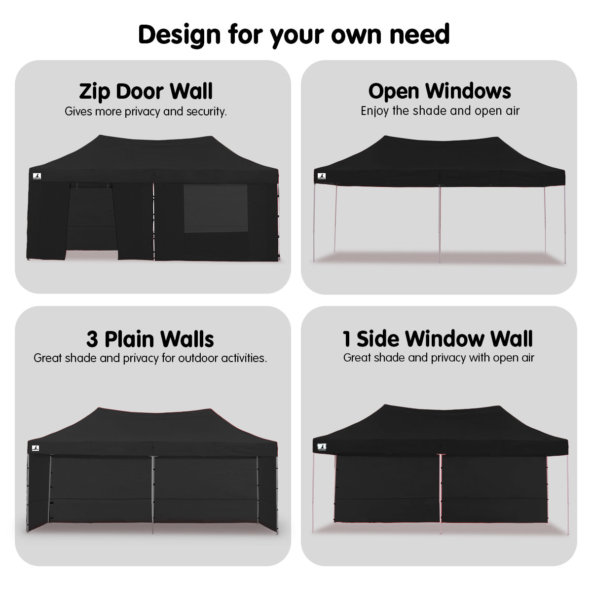 Wallaroo Gazebo Tent Marquee 3x6m PopUp Outdoor Wallaroo Black