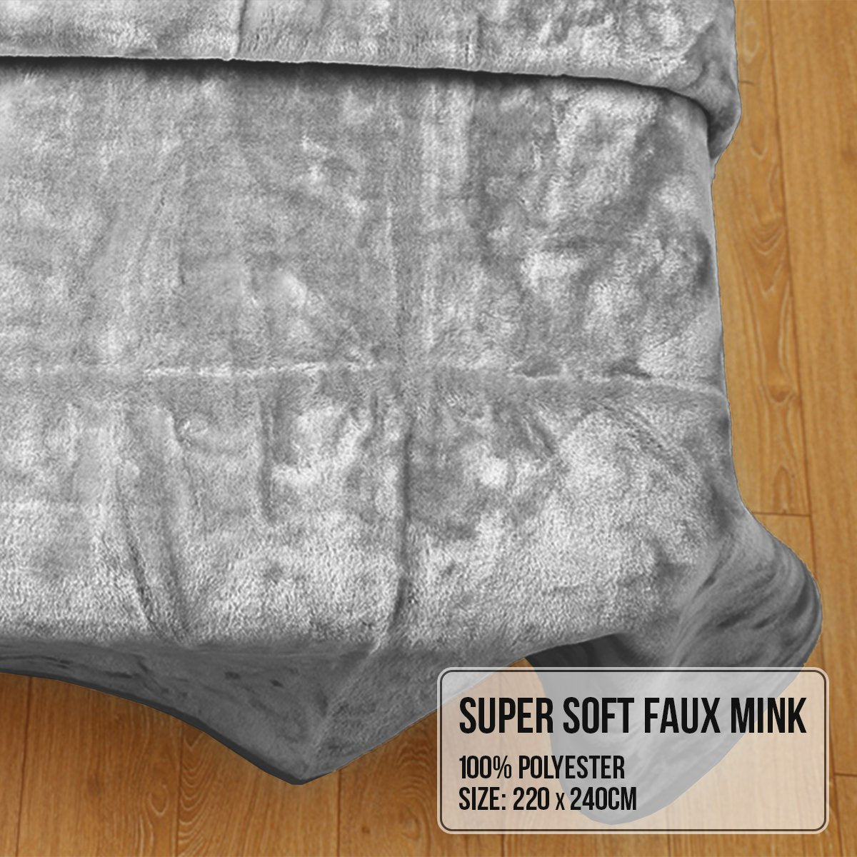 Laura Hill Double-sided Large 220 X 240cm Faux Mink Throw Rug Blanket 800-gsm Heavy - Silver