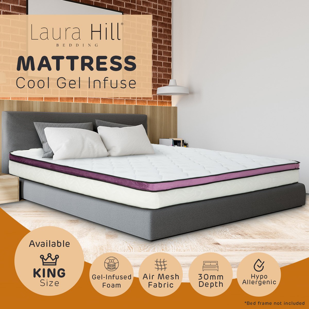 Laura Hill King Mattress Visco Cool Gel Infused Memory Foam Euro Top Pocket Spring 30cm