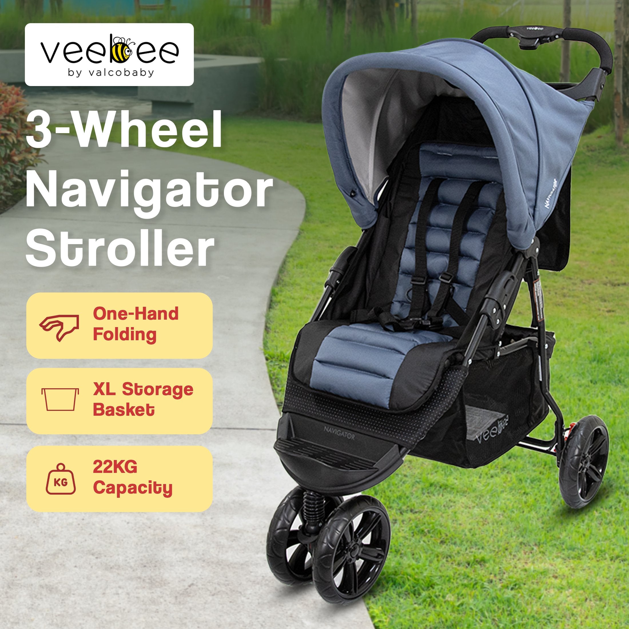 Veebee Navigator Stroller 3-wheel Pram For Newborns To Toddlers - Glacier