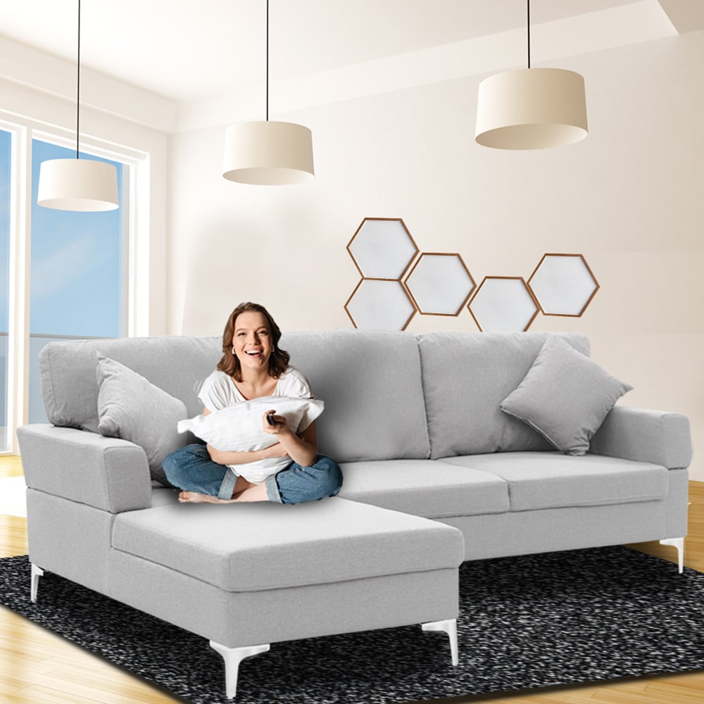 Sarantino Linen Corner Sofa Couch Lounge L-shape W/right Chaise Seat Light Grey