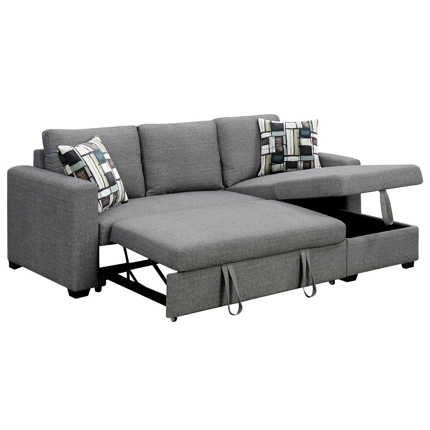 Sarantino Fontana Pullout Sofa Bed with Storage Chaise Lounge - Grey