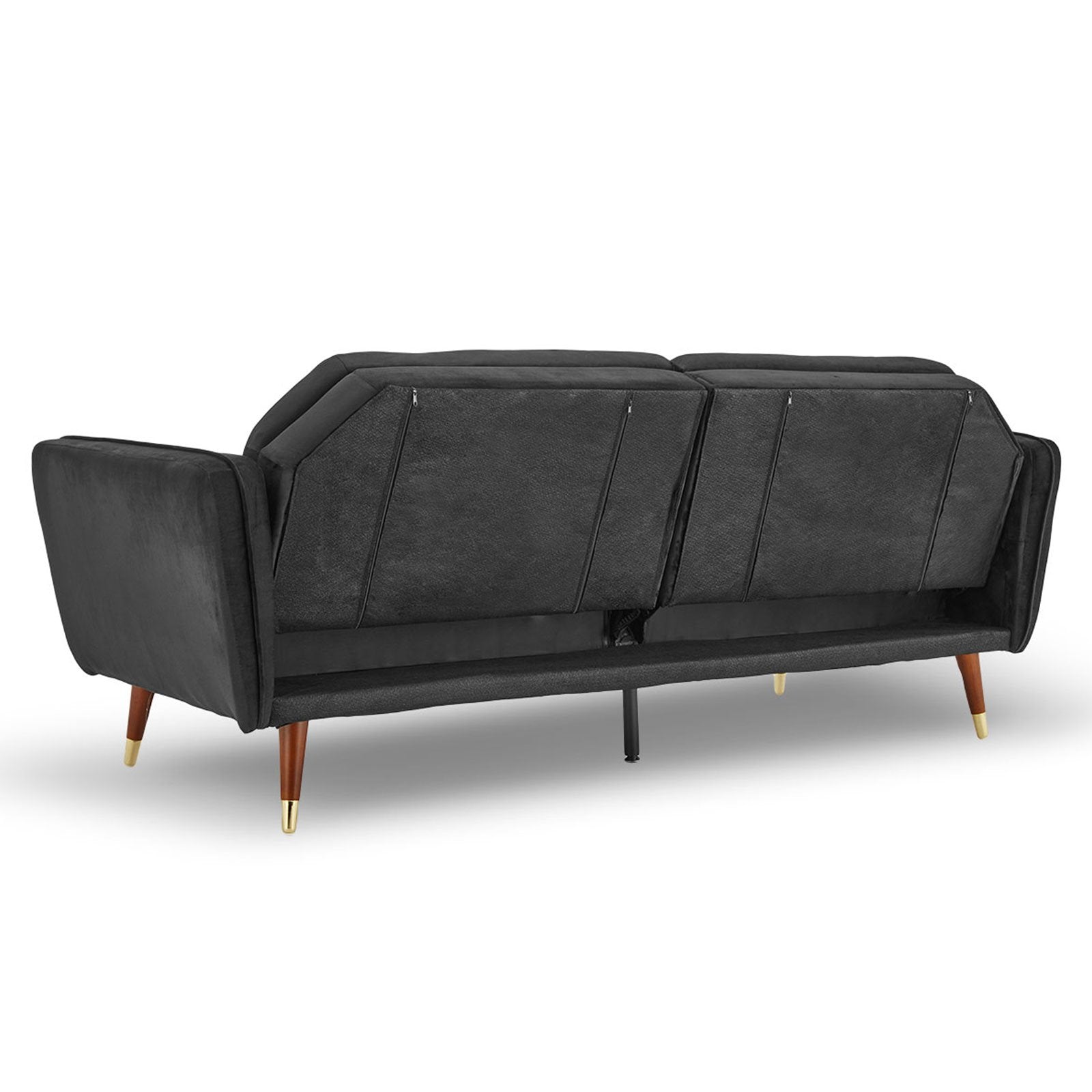 Sarantino Faux Velvet Tufted Sofa Bed Couch Futon - Black