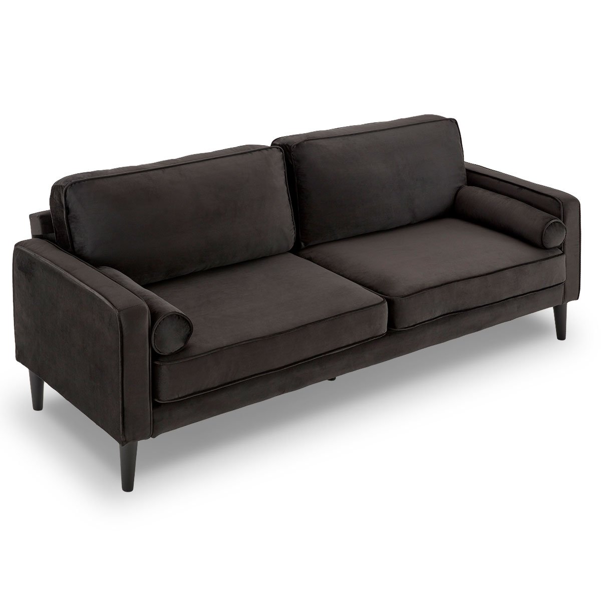 Sarantino Faux Velvet Sofa Bed Couch Furniture Lounge Suite - Black