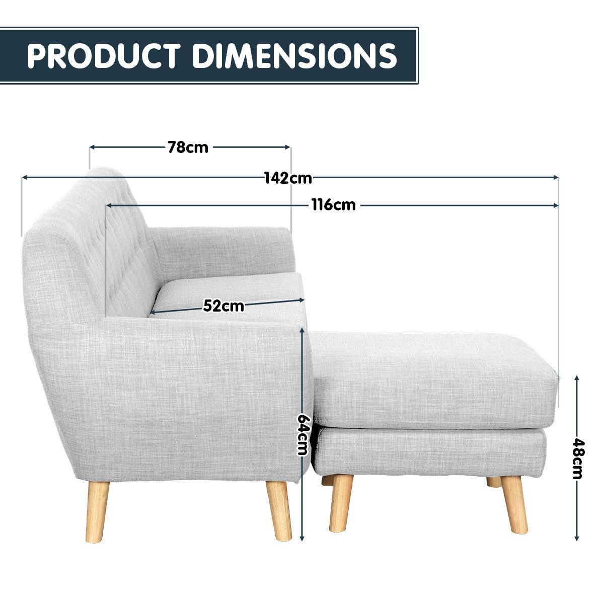 Sarantino Linen Corner Sofa Lounge L-shaped w/ Chaise Light Grey