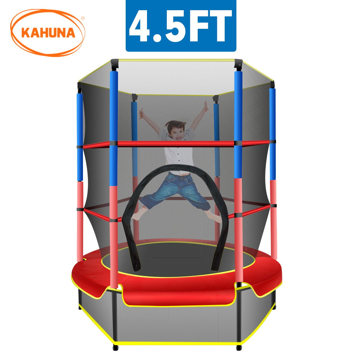 Kahuna 4.5ft Trampoline Round Free Safety Net Spring Pad Cover Mat Outdoor Red