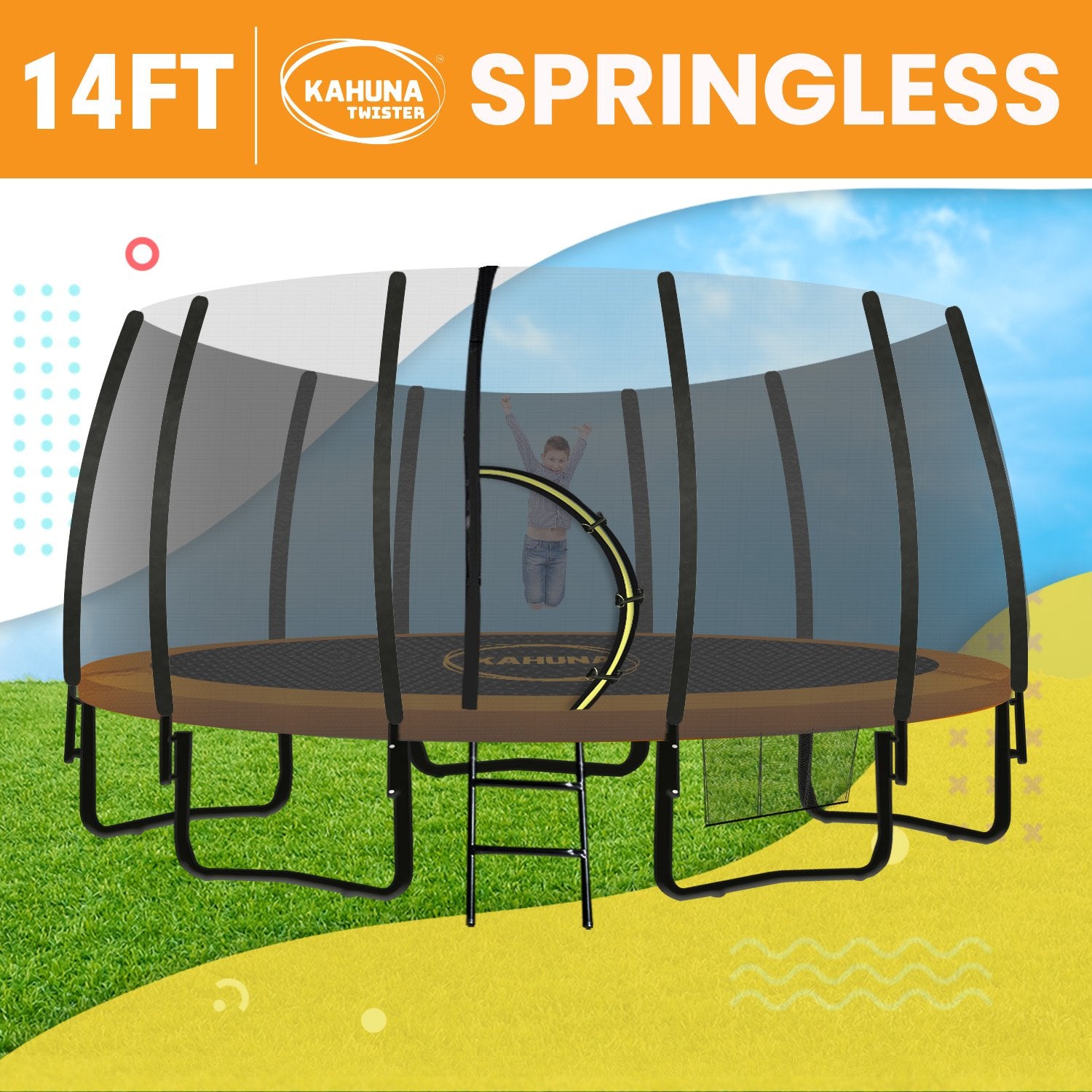 Kahuna Twister 14ft Springless Trampoline Outdoor Kids Safety Net Pad Mat
