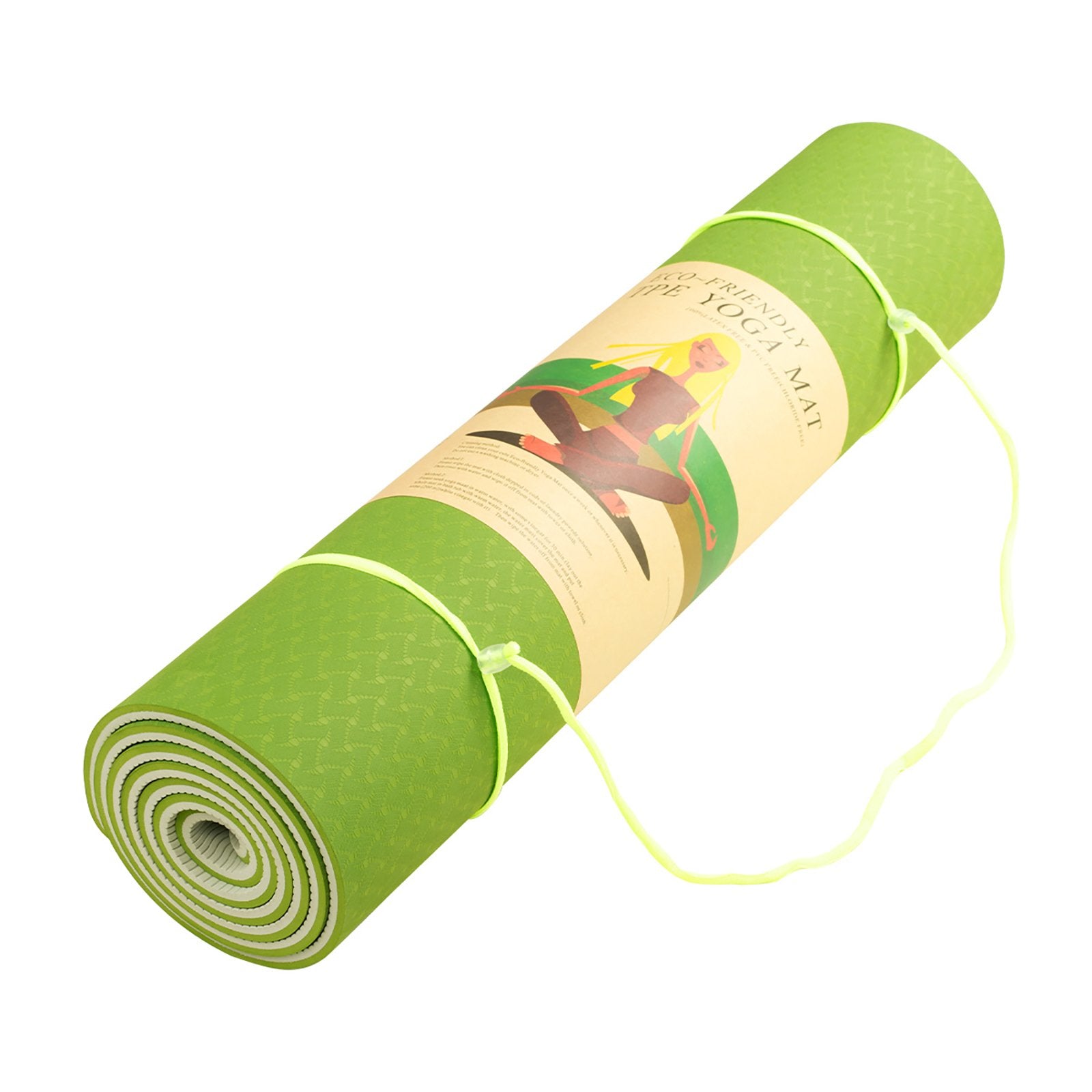 Powertrain Eco-friendly Dual Layer 8mm Yoga Mat | Lime Green | Non-slip Surface, And Carry Strap For Ultimate Comfort And Portability