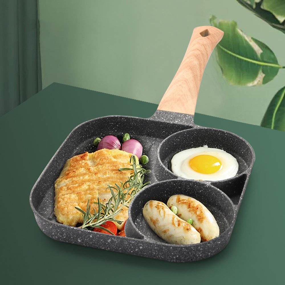 3 hole Frying Pot Pan Non-stick Egg Pancake Steak Hamburg Omelet Pan Tools AU