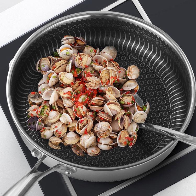 Stainless Steel Frying Pan Non-Stick Cooking Frypan Cookware 28cm Honeycomb Double Sided