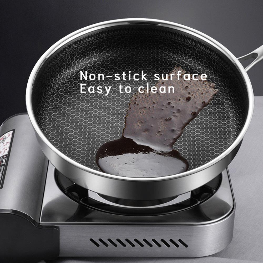 304 Stainless Steel Frying Pan Non-Stick Cooking Frypan Cookware 28cm Honeycomb Single Sided without lid