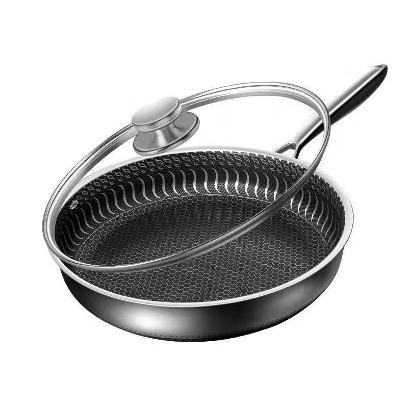 316 Stainless Steel Frying Pan Non-Stick Cooking Frypan Cookware 32cm Honeycomb Double Sided without lid