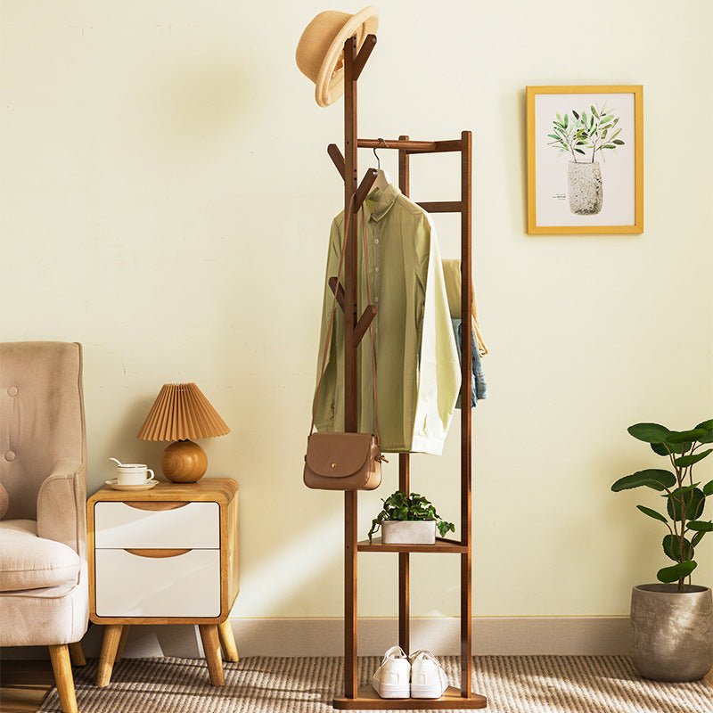 Bamboo Clothes Coat Rack Garment Stand Shelf Tree Hanger Bag Hat Hook Holder Dark Brown