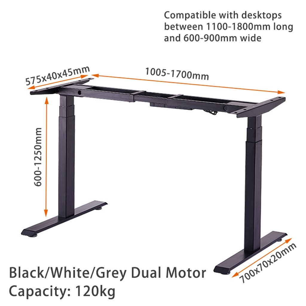 140cm Standing Desk Height Adjustable Sit Stand Motorised Grey Dual Motors Frame Black Top