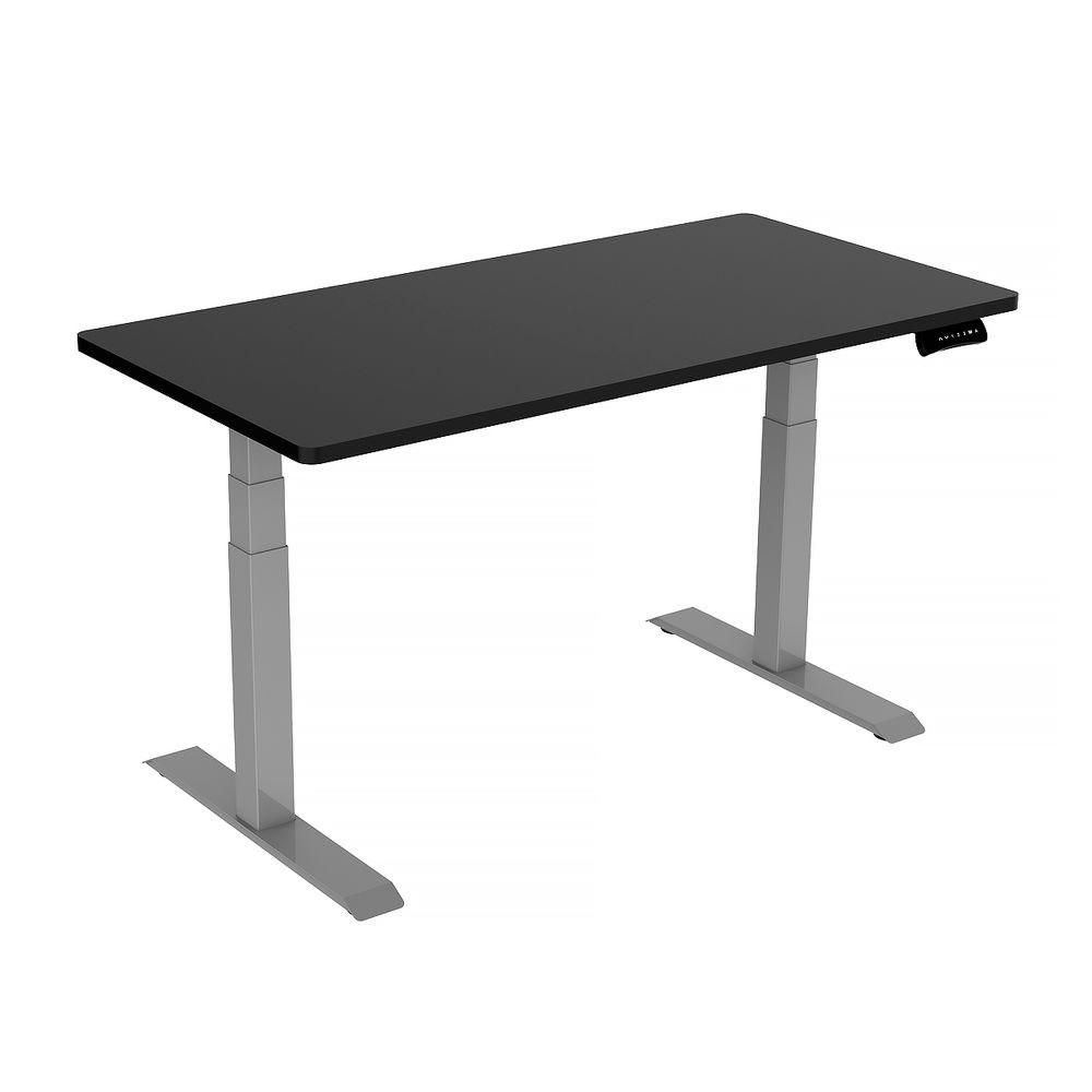 140cm Standing Desk Height Adjustable Sit Stand Motorised Grey Dual Motors Frame Black Top