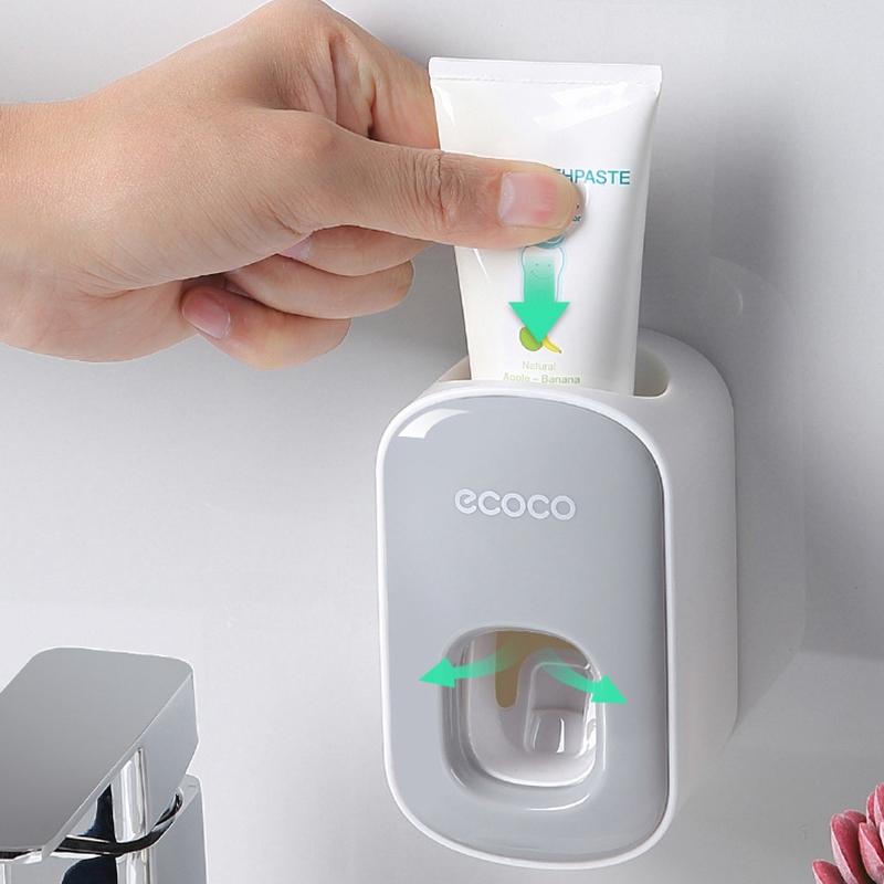 Ecoco Wall mount auto ands Free Toothpaste Dispenser Automatic Toothpaste Squeezer Bathroom Toothpaste Holder Black