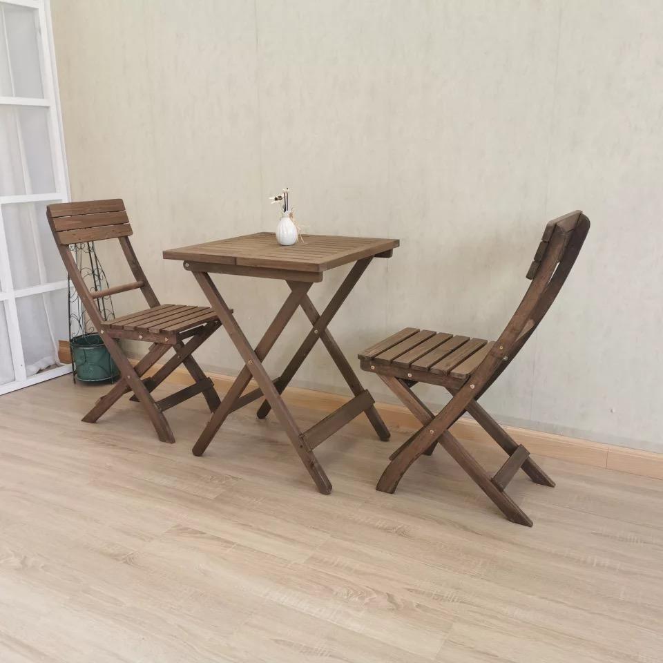 RoundTable Folding Bistro Set Solid Fir Wood Table Garden Outdoor Lounge