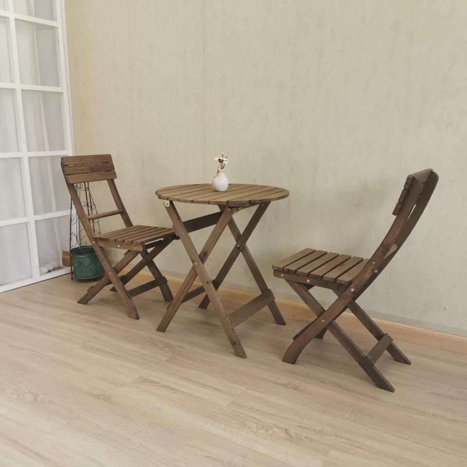 3 Piece SquareTable-Set Folding Bistro Set Solid Fir Wood Table Chair Set Garden Outdoor Lounge