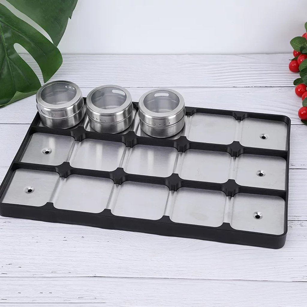 12 pcs Magnetic Spice Jars Containers Spice Tins Wall Mounted Stainless Steel Base New