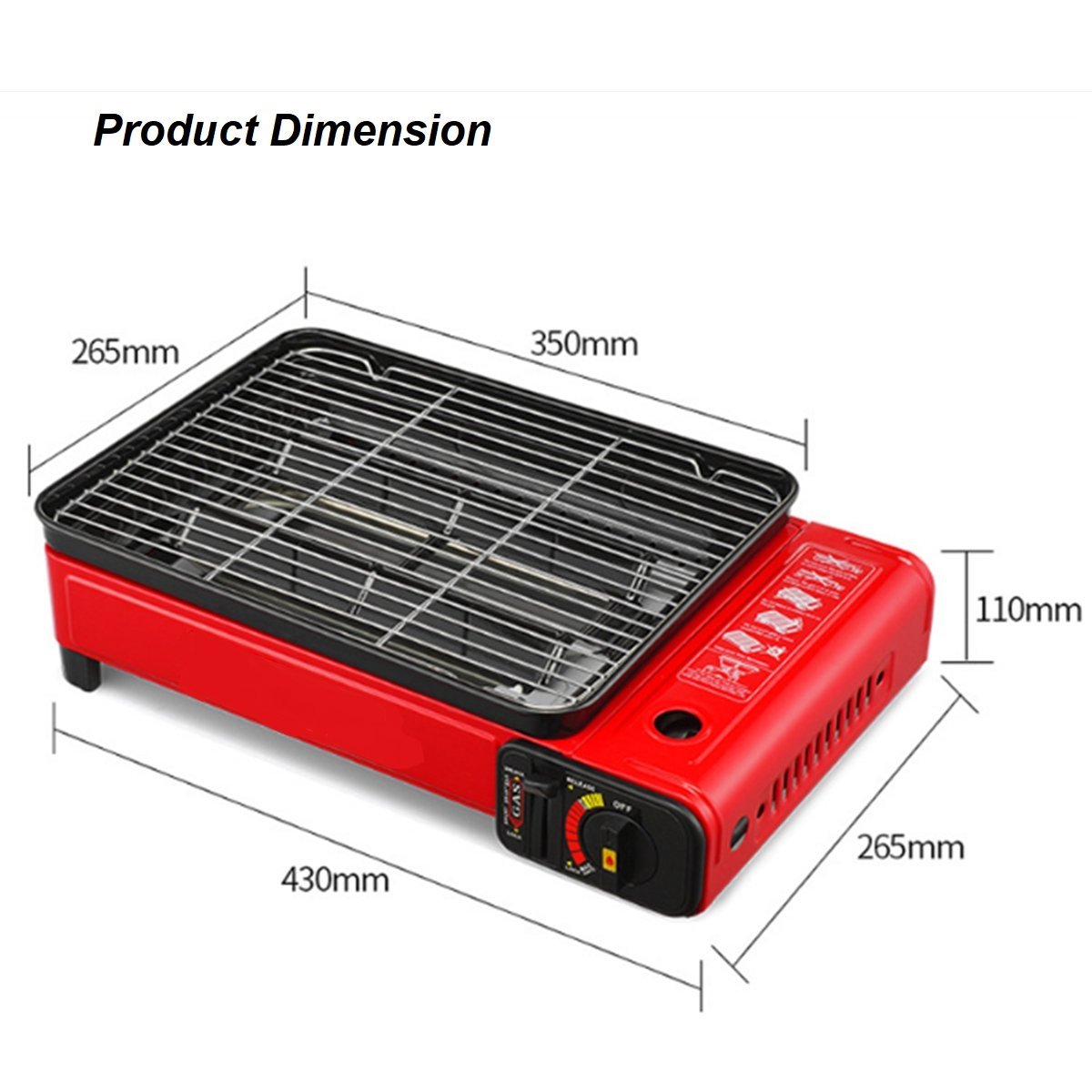 Portable Gas Stove Burner Butane BBQ Camping Gas Cooker With Non Stick Plate Orange with Fish Pan and Lid