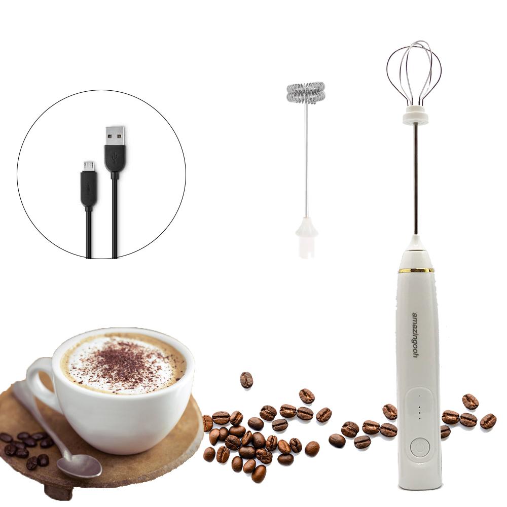 USB Charging Electric Egg Beater Milk Frother Handheld Drink Coffee Foamer AU with 2 Stainless Steel Whisks Pink