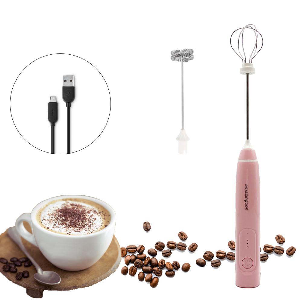 USB Charging Electric Egg Beater Milk Frother Handheld Drink Coffee Foamer AU with 2 Stainless Steel Whisks White