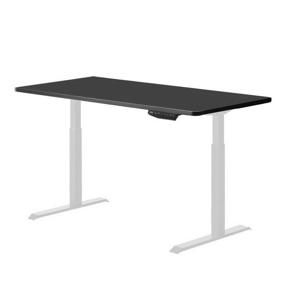 140cm Standing Desk Height Adjustable Sit Stand Motorised White Single Motor Frame Black Top