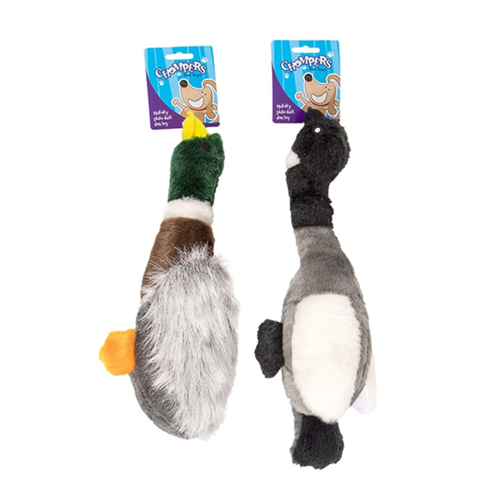 Chompers- Animals Plush dog toys with squeaker DUCK/GOOSE 33CM-(1pc Random Animal)