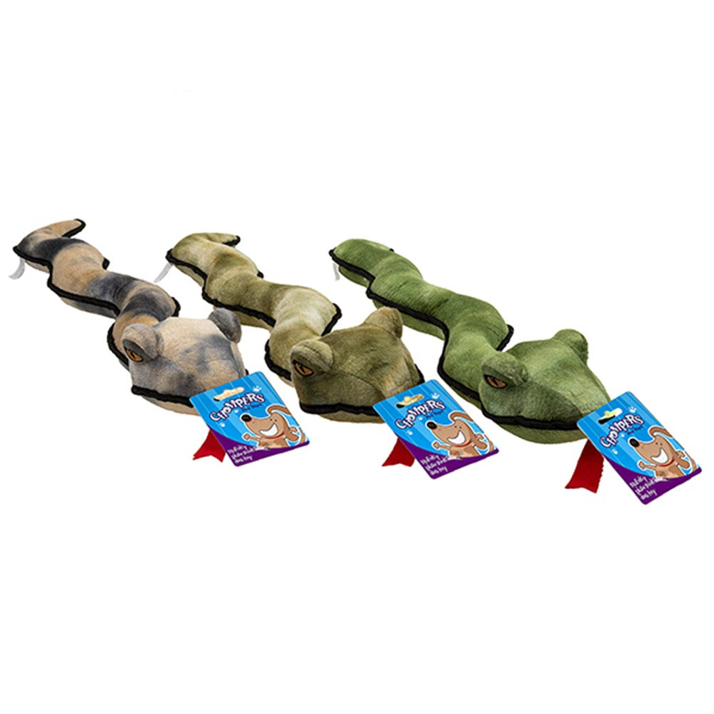Chompers Dog Toy Plush Snake -  1 x Colour Randomly Selected