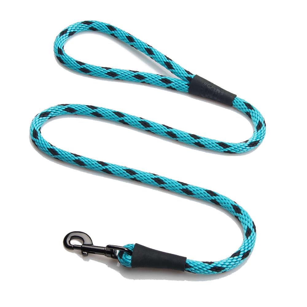 Mendota Clip Leash Small - lengths 3/8in x 4ft(10mm x1.2m) Made in the USA - Black Ice - Turquoise