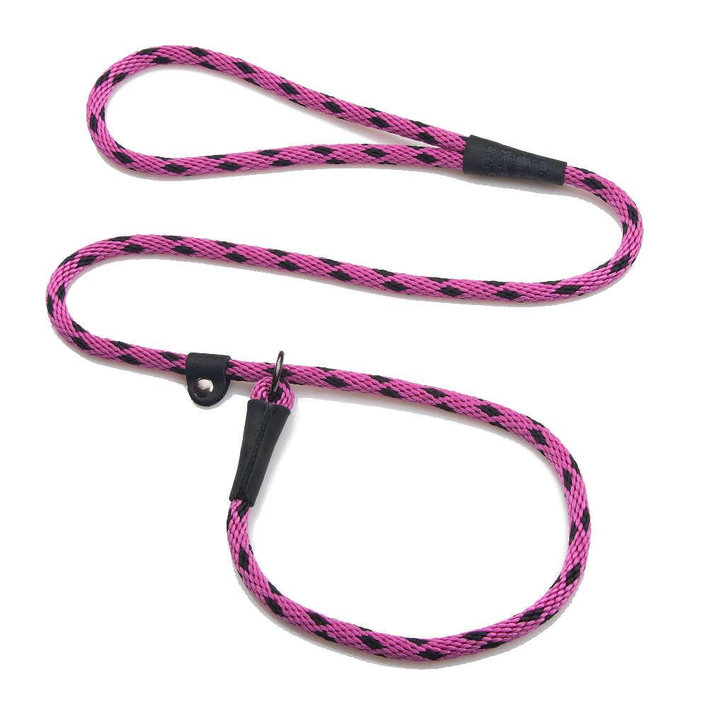 Mendota British Style Slip Leash - Length 3/8in x 4ft(10mm x 1.2m) - Black Ice - Raspberry