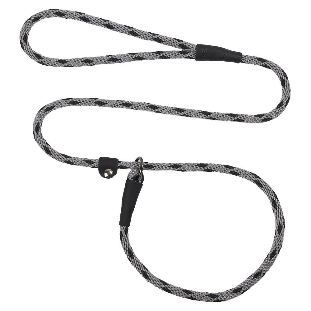 Mendota British Style Slip Leash - Length 3/8in x 4ft(10mm x 1.2m) - Black Ice - Silver