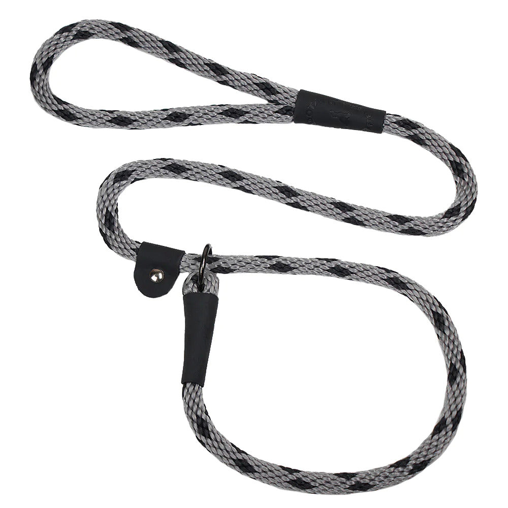 Mendota British Style Slip Leash - Length 3/8in x 6ft(10mm x 1.8m) - Black Ice - Silver