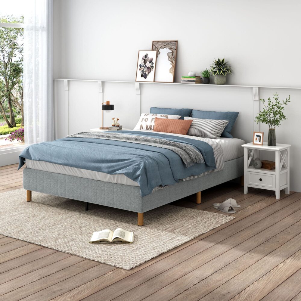 Metal Bedframe Mattress Foundation (Light Grey) - King