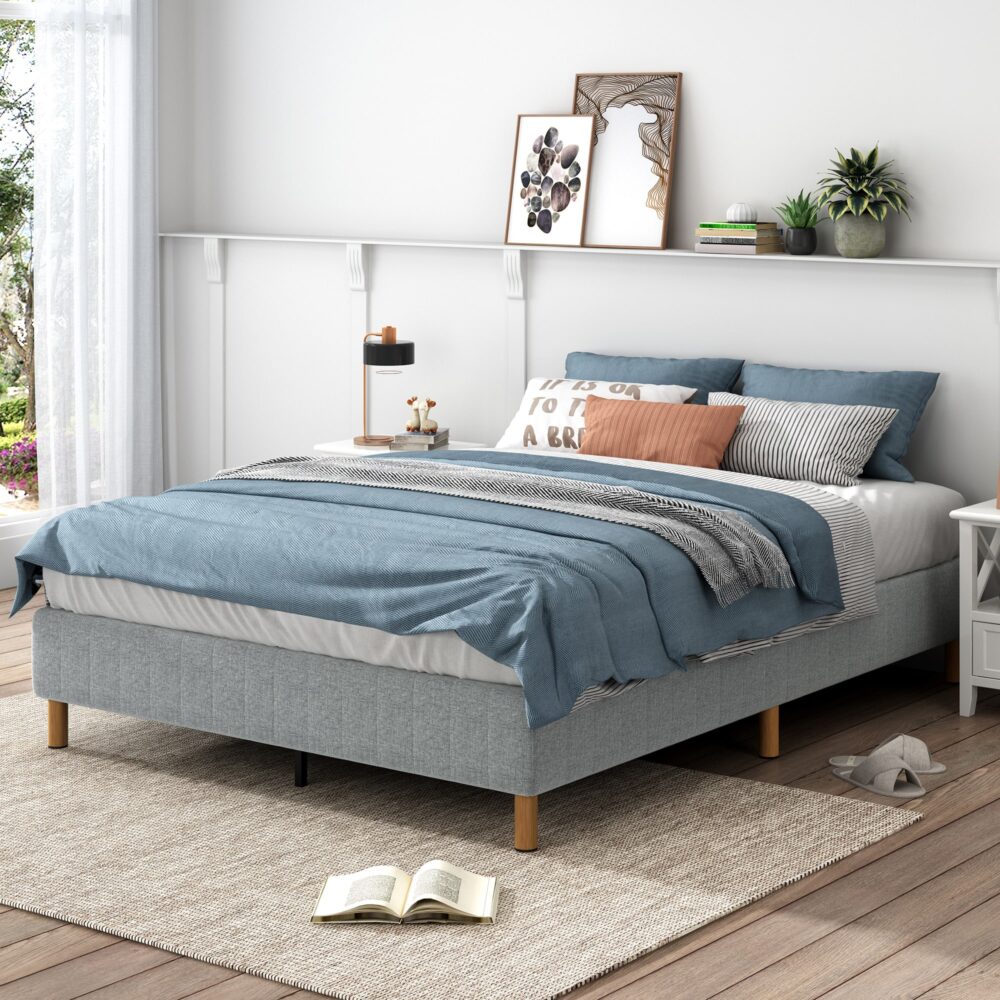 Metal Bedframe Mattress Foundation (Light Grey) - Queen