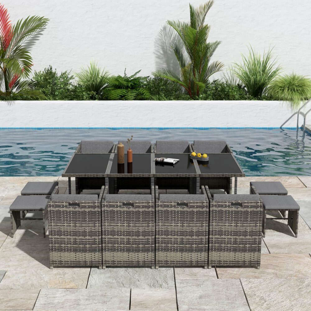 Bali 13PC Outdoor Dining Set-Grey