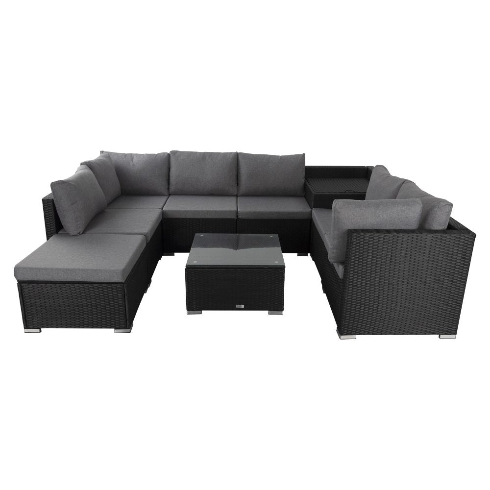 Large Modular Outdoor Ottoman Lounge Set in Black