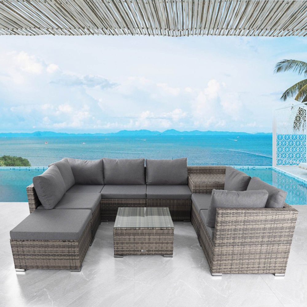 Large Modular Outdoor Ottoman Lounge Set in Grey