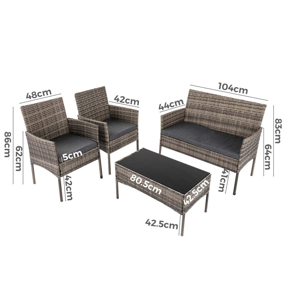 4 Seater Wicker Outdoor Lounge Set &#8211; Mixed Grey