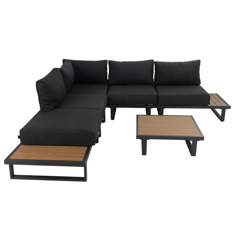 Modern Outdoor 6 Piece Lounge Set with Slatted Polywood Design