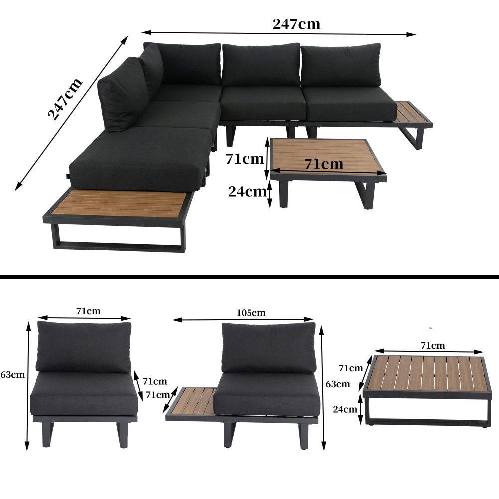 Modern Outdoor 6 Piece Lounge Set with Slatted Polywood Design