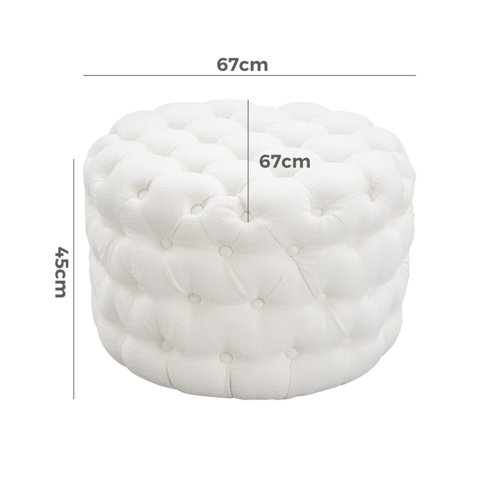 Bouclé White Ottoman-Round