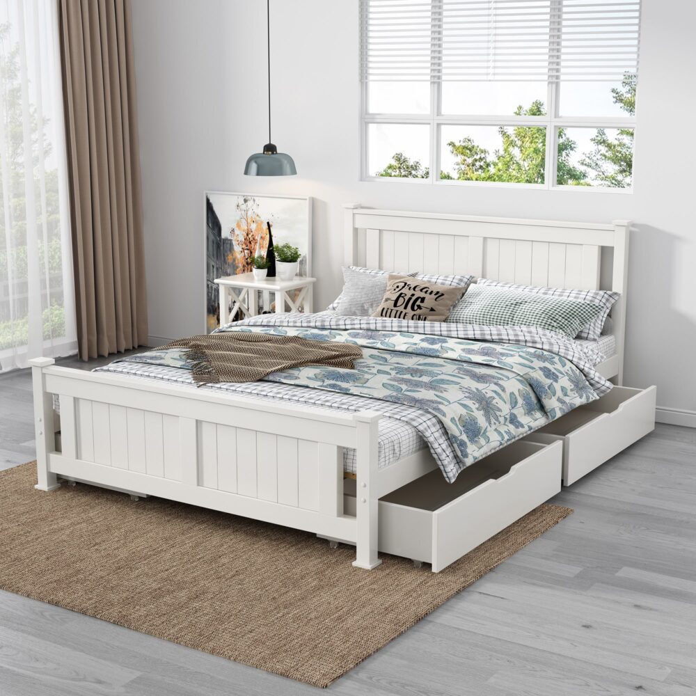 Double Solid Pine Timber Bed Frame &#8211; White