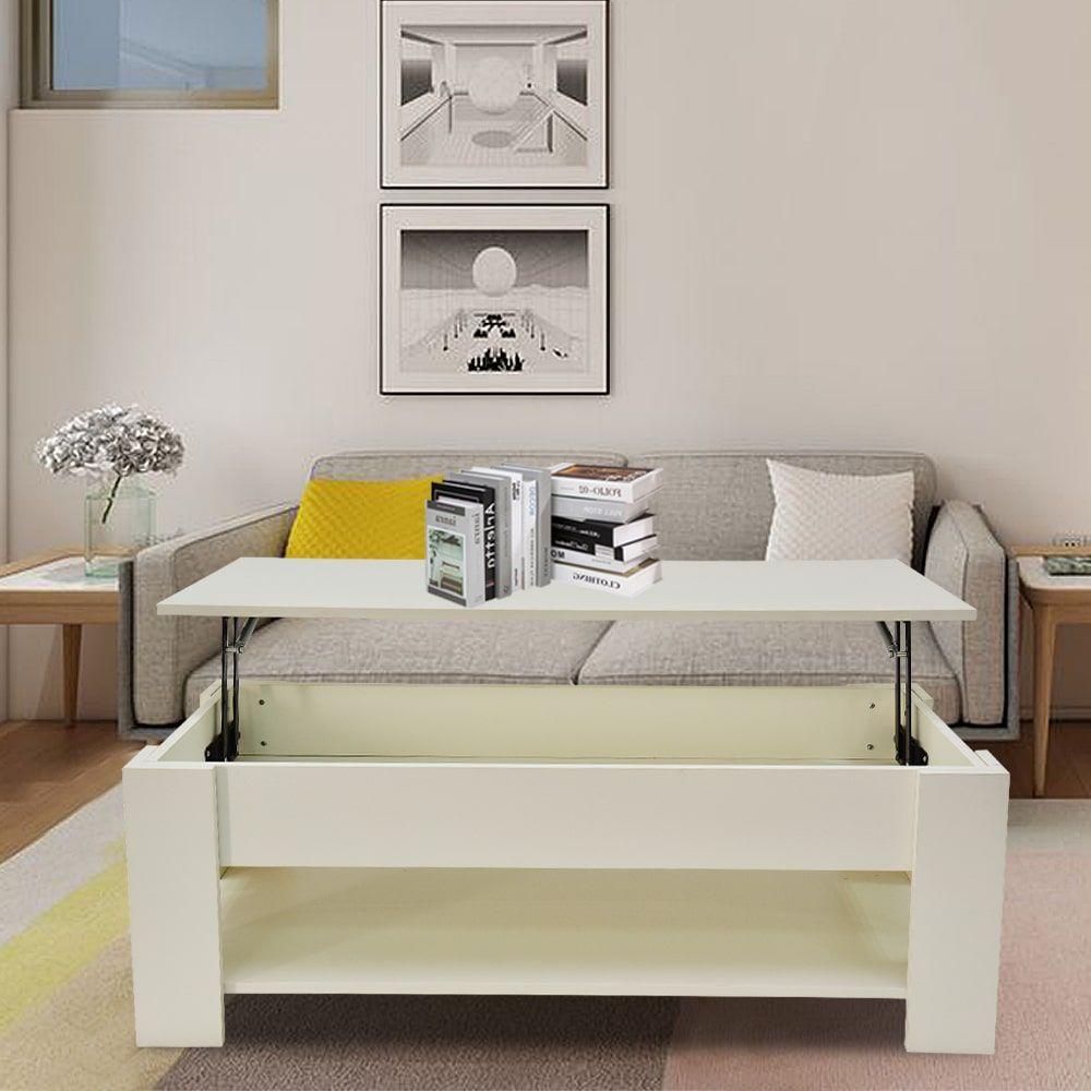 Lift Up Coffee Table with Storage-White