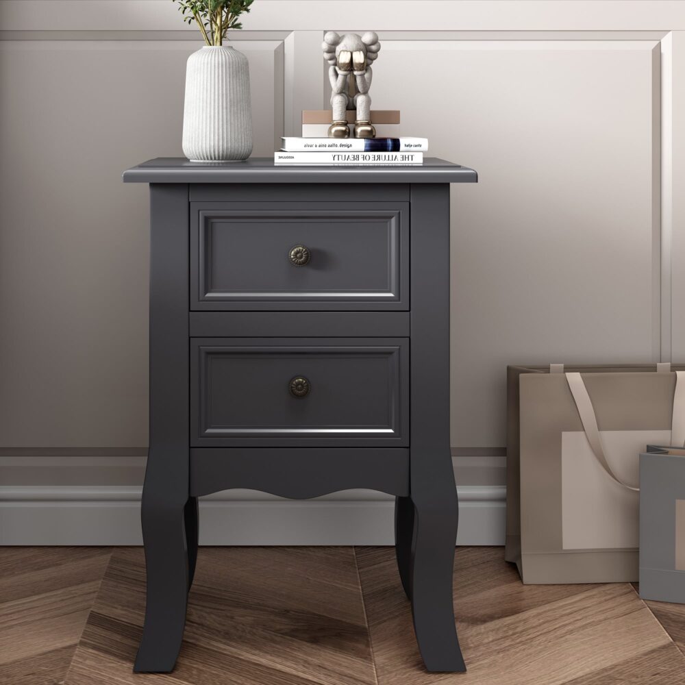 French Bedside Table Nightstand Grey Set of 2