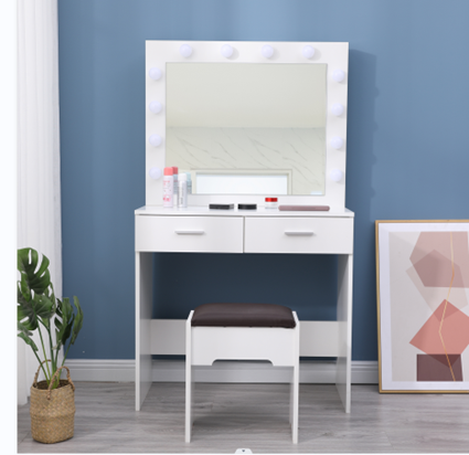 Fidel Vanity Set with Cushioned Stool and Lighted Mirror- White