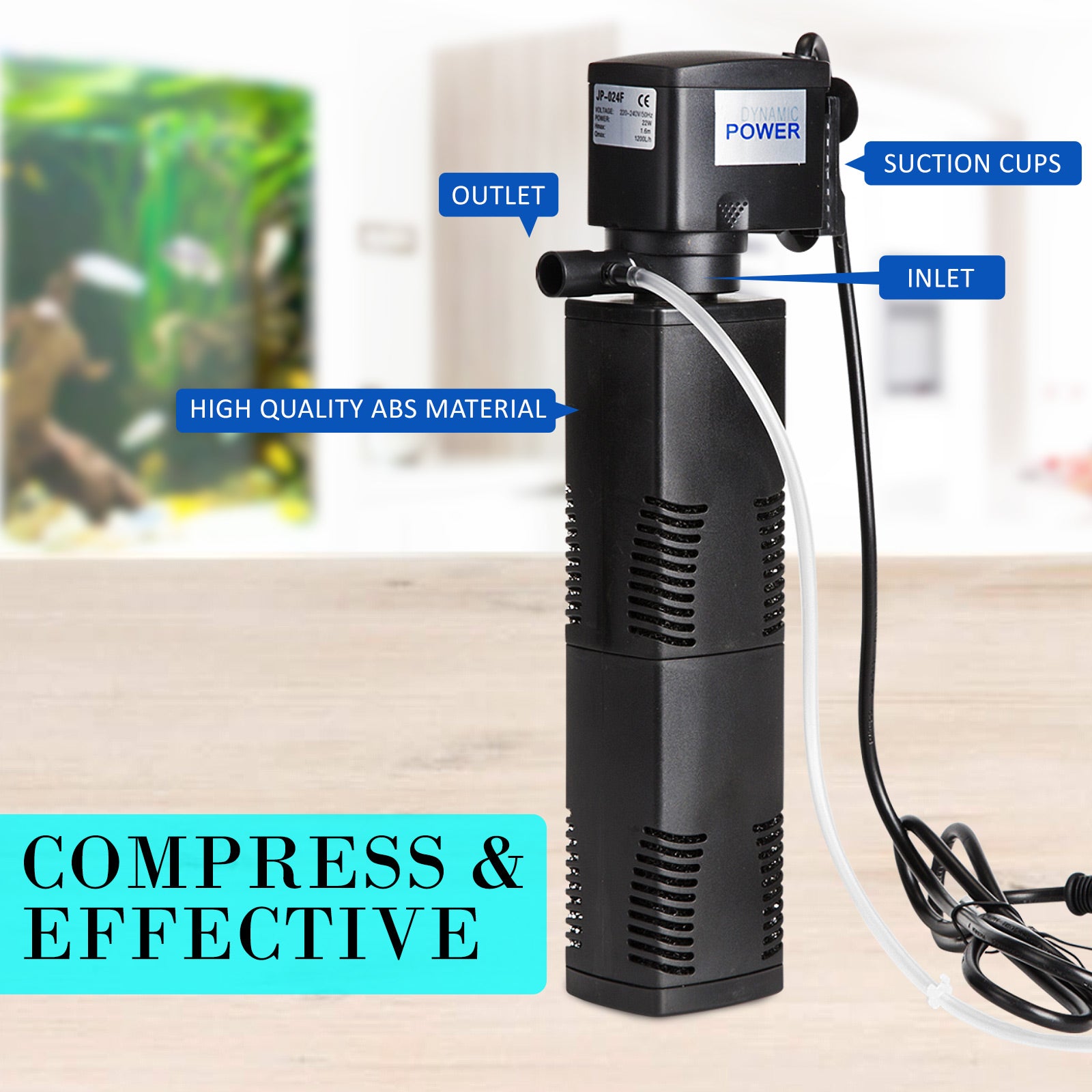 Dynamic Power Aquarium Submersible Filter 1200L/H 22W 1.6m Pond Pump